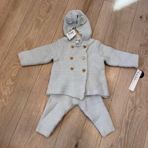 Baby Blue Knit Baby Outfit with Bear Ears, Size 3-6M, NWT